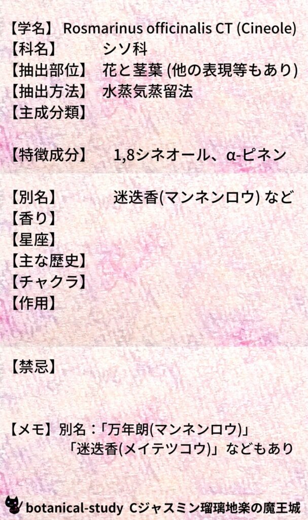 ローズマリー・シネオールとCジャスミン瑠璃地楽のアロマハーブプチ辞典＠botanical-study