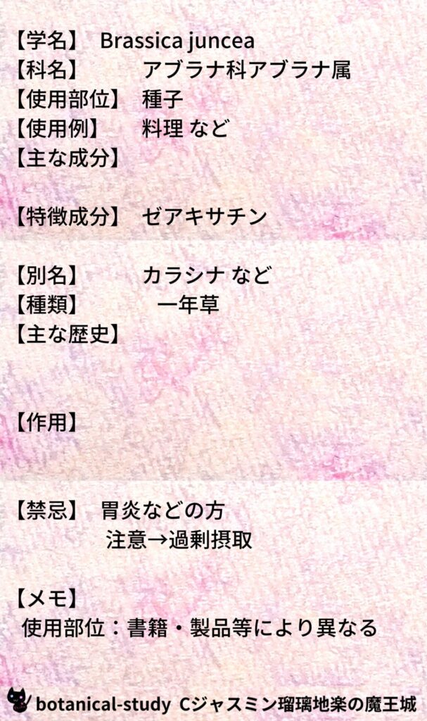 マスタードとCジャスミン瑠璃地楽のアロマハーブプチ辞典@botanical-study/ハーブ