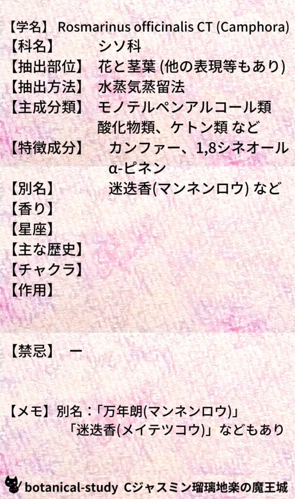 ローズマリー・カンファーとCジャスミン瑠璃地楽のアロマハーブプチ辞典@botanical-study