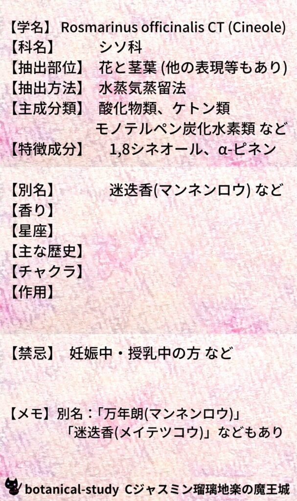 ローズマリー・シネオールとCジャスミン瑠璃地楽のアロマハーブプチ辞典@botanical-study