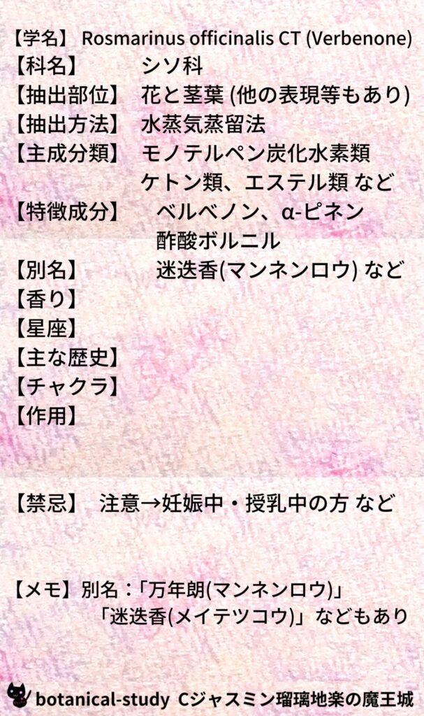 ローズマリー・ベルべノンとCジャスミン瑠璃地楽のアロマハーブプチ辞典@botanical-study